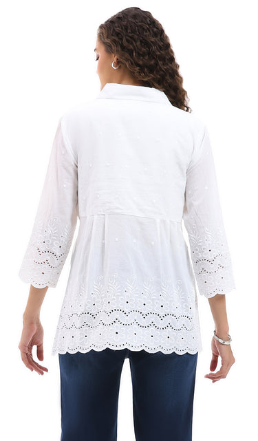 SHIRT *MISSY* WHITE NIKKI EYELET 3/4 SLV