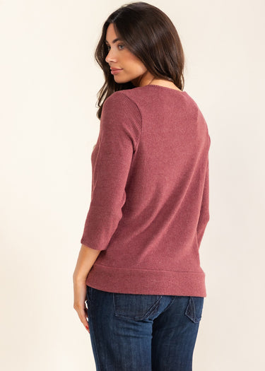 SHIRT *MISSY* WINE RIBBED SIDE SLIT HEM