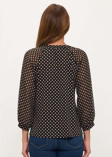 TOP *MISSY* BLACK MULTI POLKA DOT BUTTON FRONT