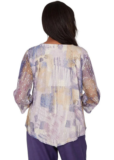 TOP *PETITE* AMETHYST MULTI PATCHWORK TEXTURE
