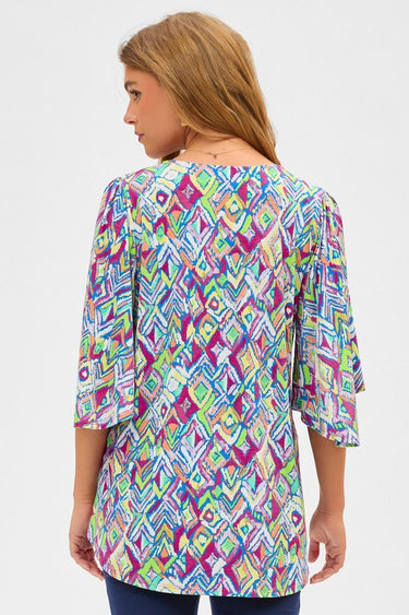 TOP *MISSY* ROYAL BLUE CALI V-NECK FLUTTER 3/4 SLEEVE