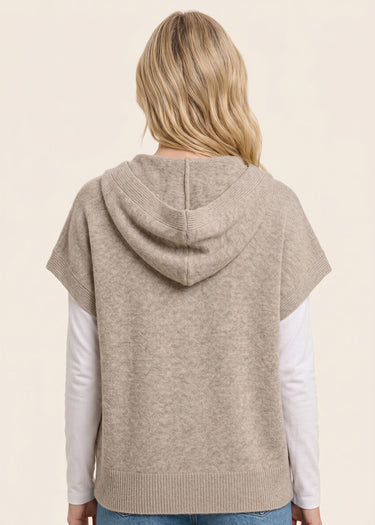 CARDI *MISSY* TAUPE SHORT SLEEVE BUTTON DOWN HOODIE