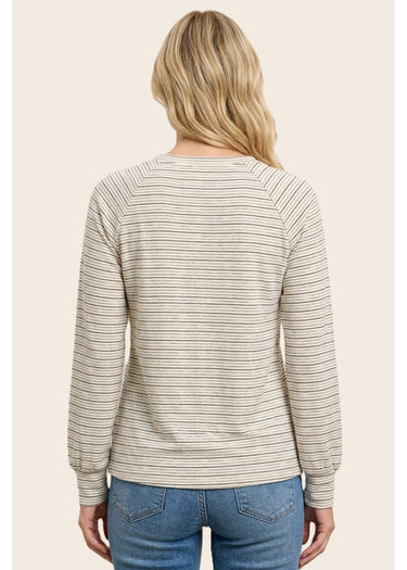 TOP *MISSY* IVORY VNECK MICRO BRUSHED STRIPE
