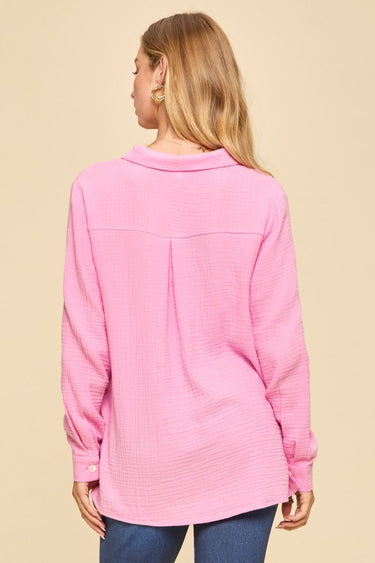 TOP *MISSY* PINK WAVE COASTAL NAVY BTON DOWN DUSTR