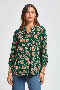 TOP *MISSY* HUNTER GREEN LIZZY 3/4 SLV RELAXED FIT
