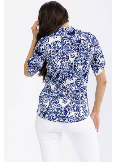 TOP *MISSY* IVORY NAVY PAISLEY PRINT MANDARIN