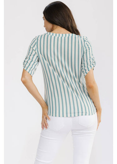 TOP *MISSY* GREEN IVORY STRIPE ZIPPER FRONT